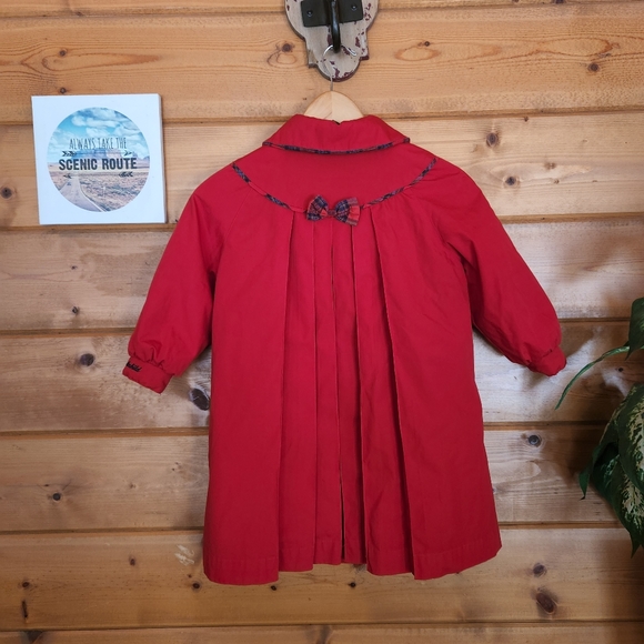 Rothschild 💜 Vintage Red Dress Coat Jacket Pleated Plaid Faux Fur Lined Girls 4 - Picture 4 of 11